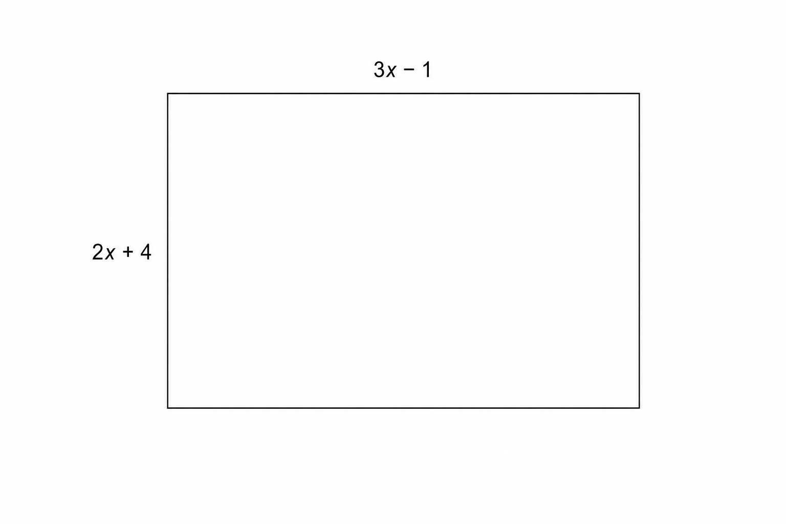 A rectangle with length 3x - 1 and width 2x + 4.
