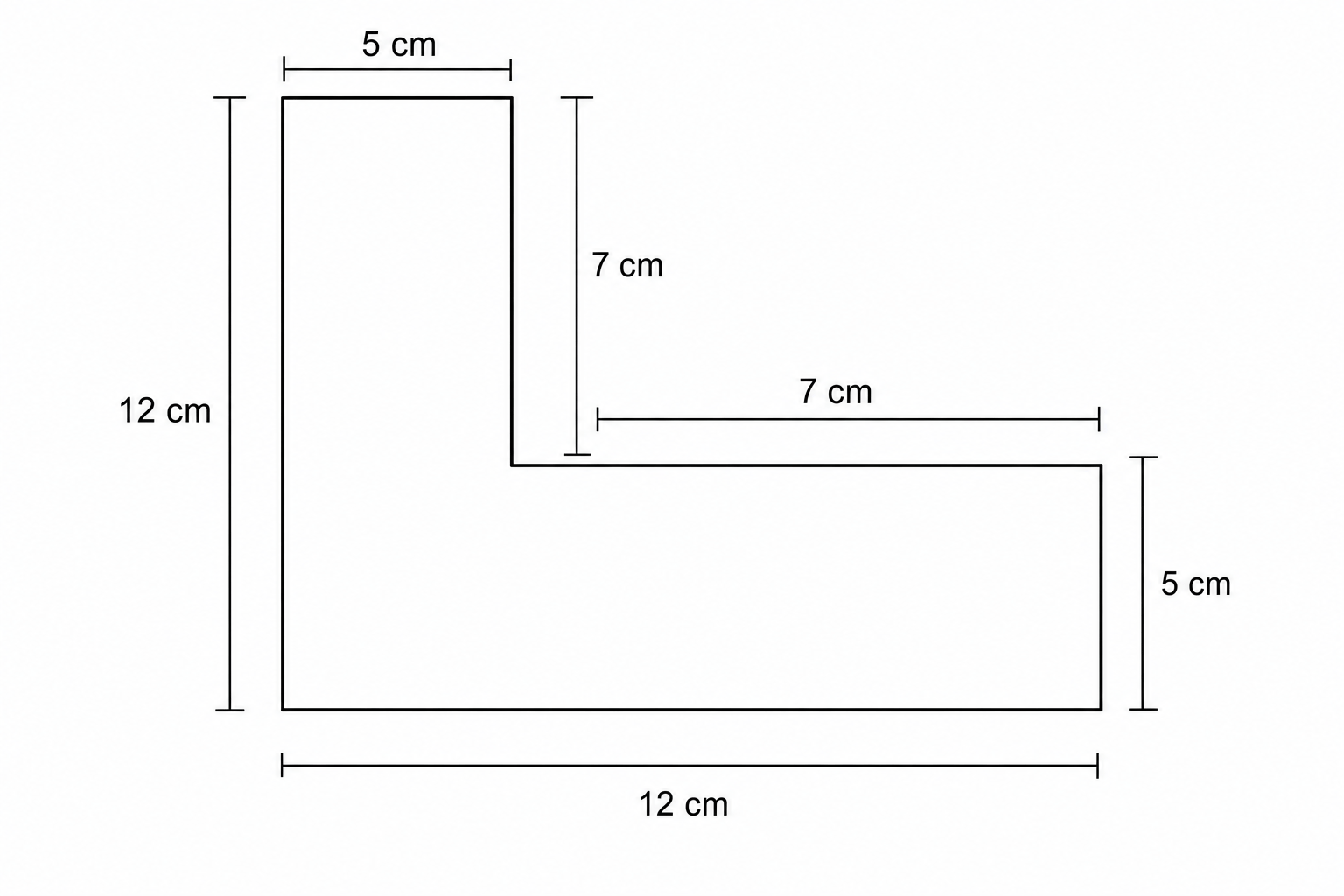 A six-sided shape made from two 12 cm by 5 cm rectangles.