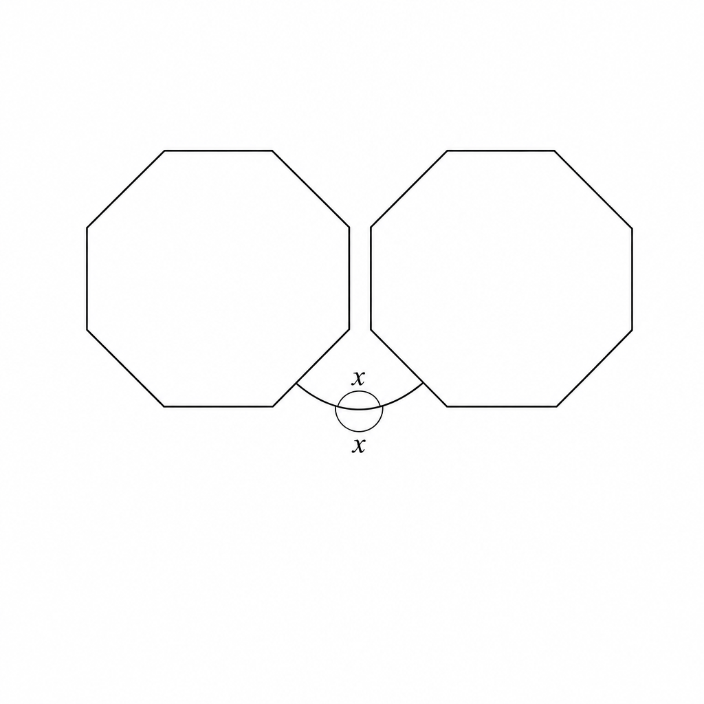 Diagram showing two regular octagons meeting at a point.