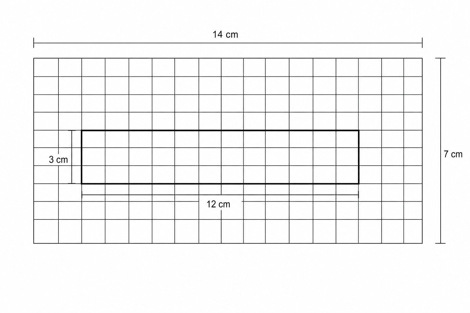 A 14 by 7 centimetre grid for drawing a rectangle.