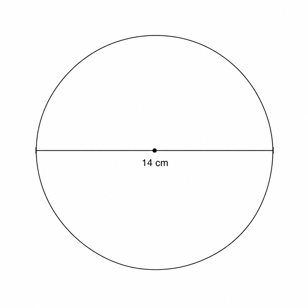 A circle with a diameter of 14 cm.
