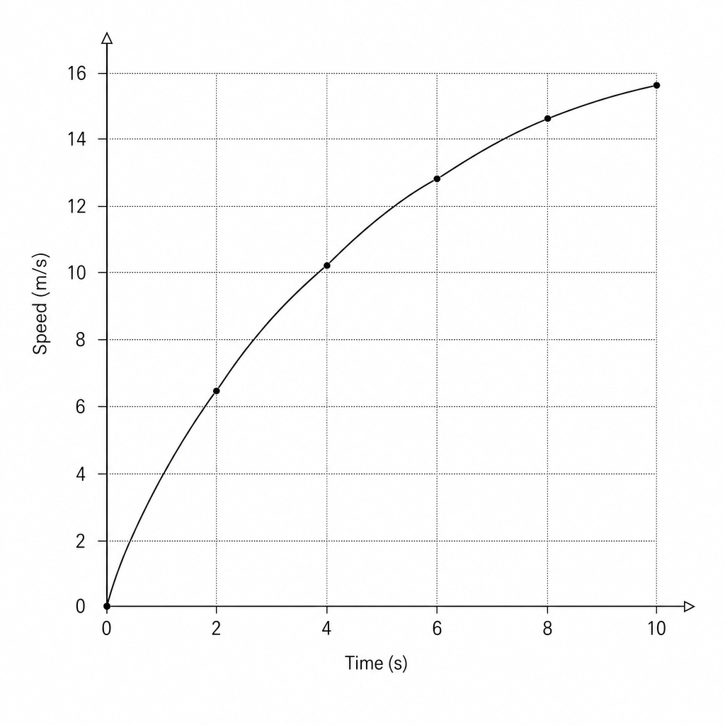 A speed-time graph for a car.