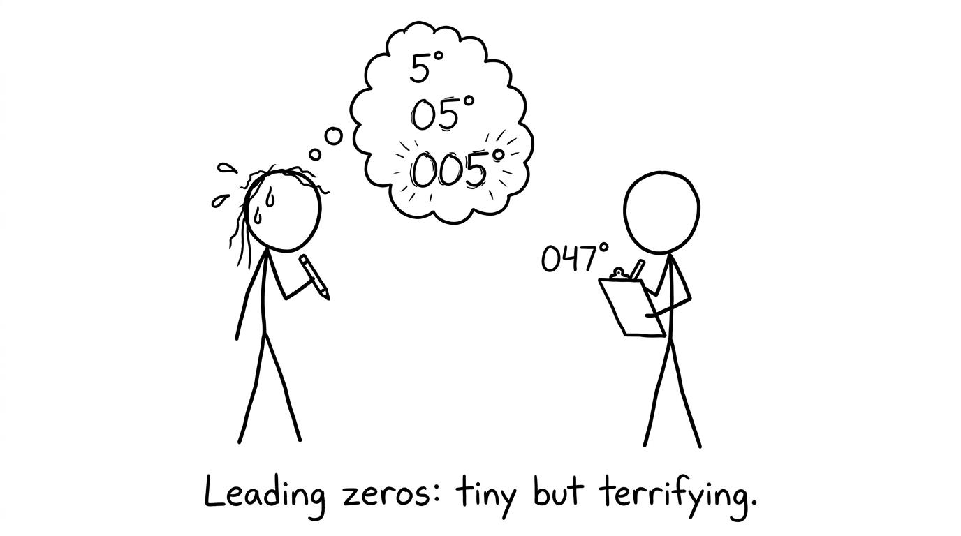 Stick figure panicking about leading zeros