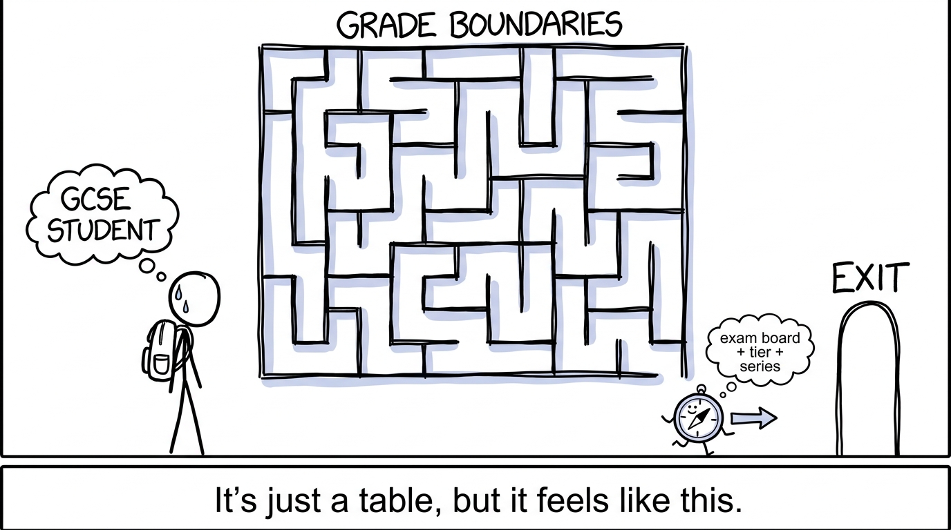 A student navigating the grade-boundary table maze