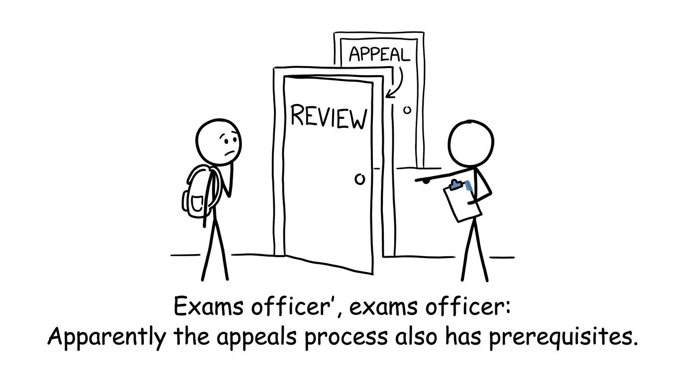 A student discovers that an appeal comes after a review