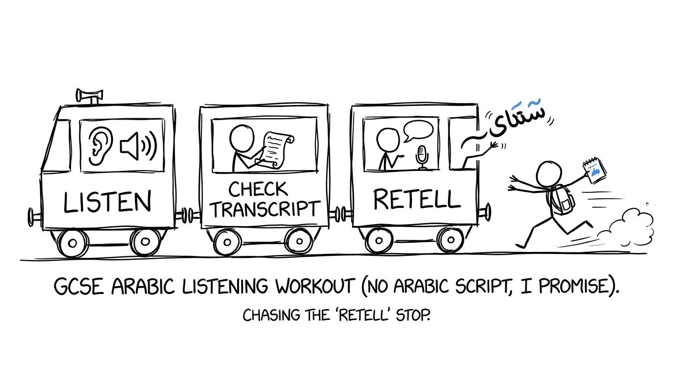 The listen, transcript and retell revision train