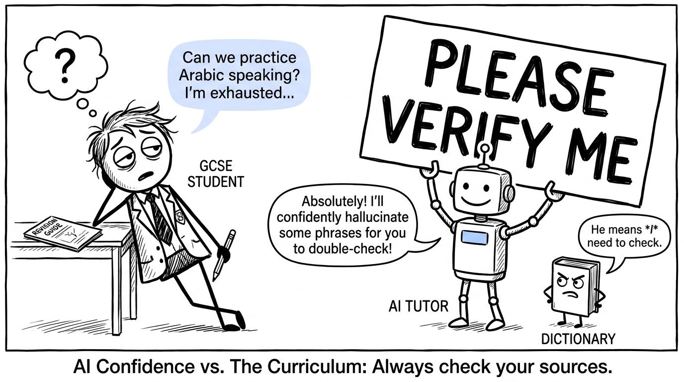A robot tutor confidently asks to be verified during a revision session