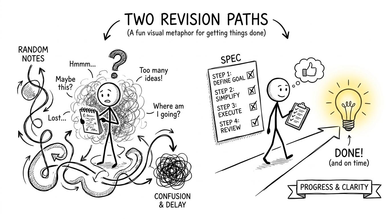 One student follows the specification while another wanders through random notes