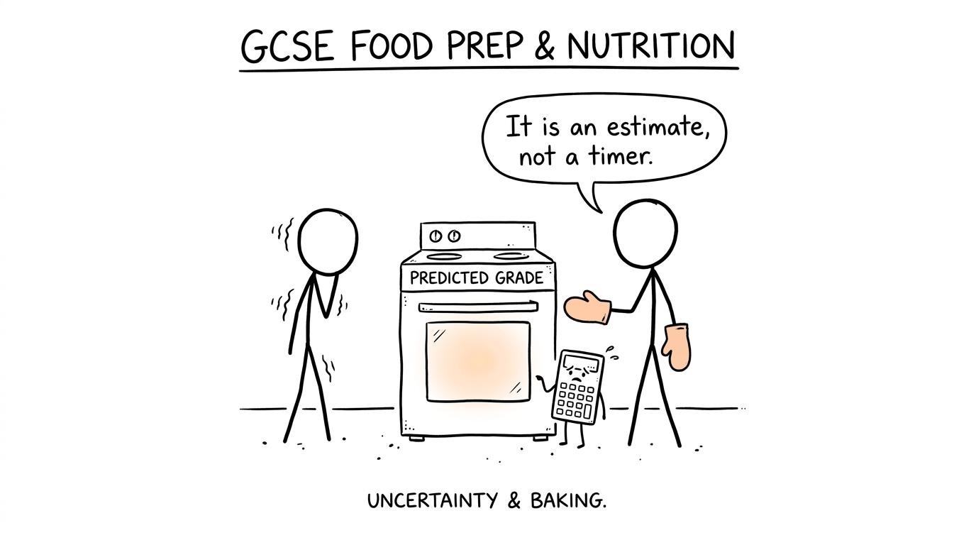 A predicted grade waits in an oven while a student learns that estimates are not timers