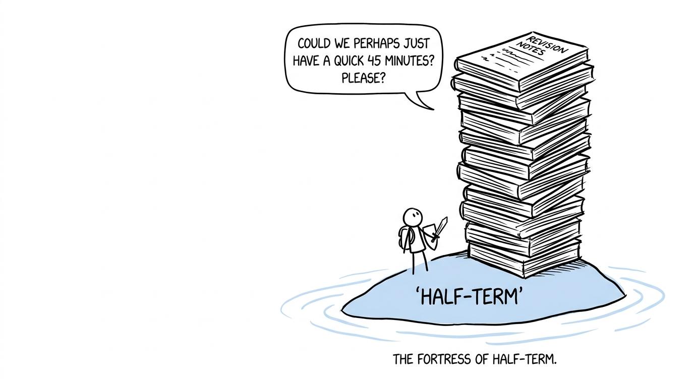 A revision pile negotiates for a small part of half-term