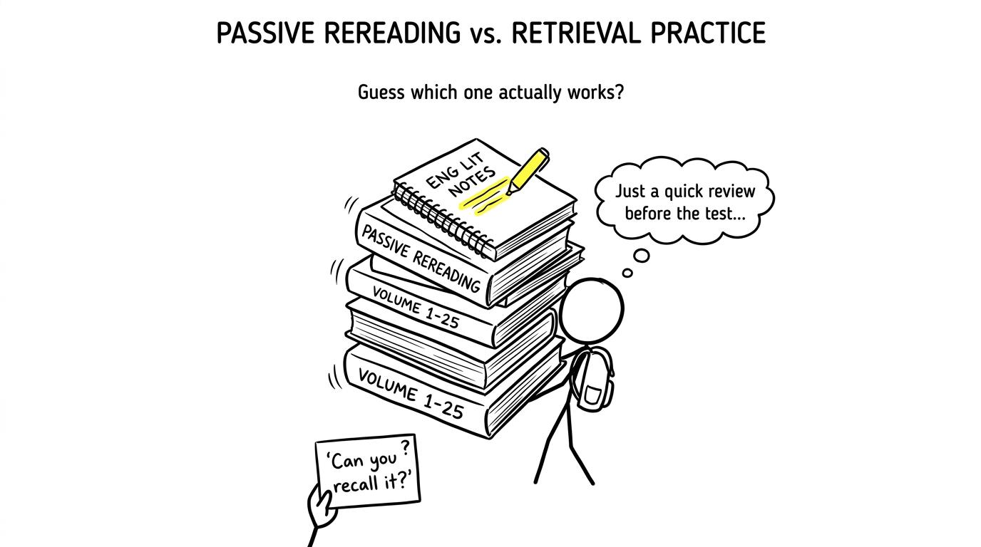 A tower of highlighted notes meets one awkward recall question