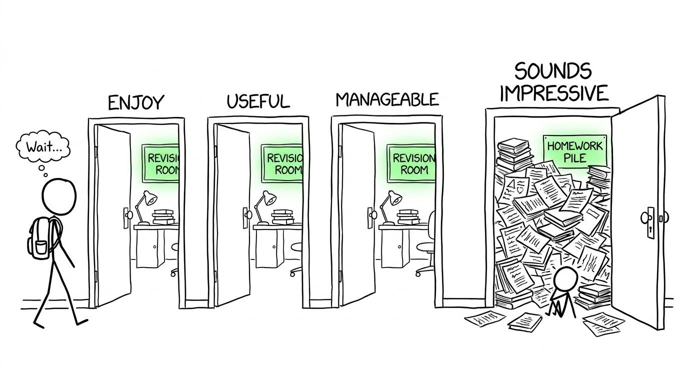Three useful subject-choice doors and one door leading to a mountain of homework