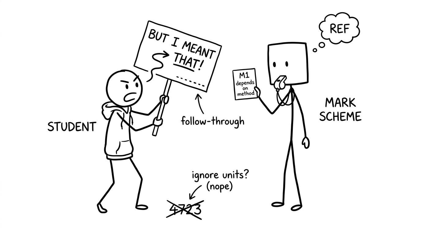 A student argues with the mark scheme like a referee