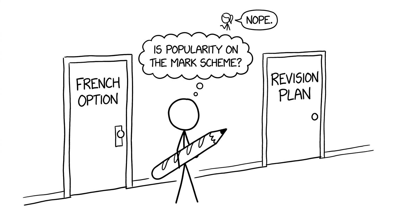 A student wonders whether popularity appears on the mark scheme