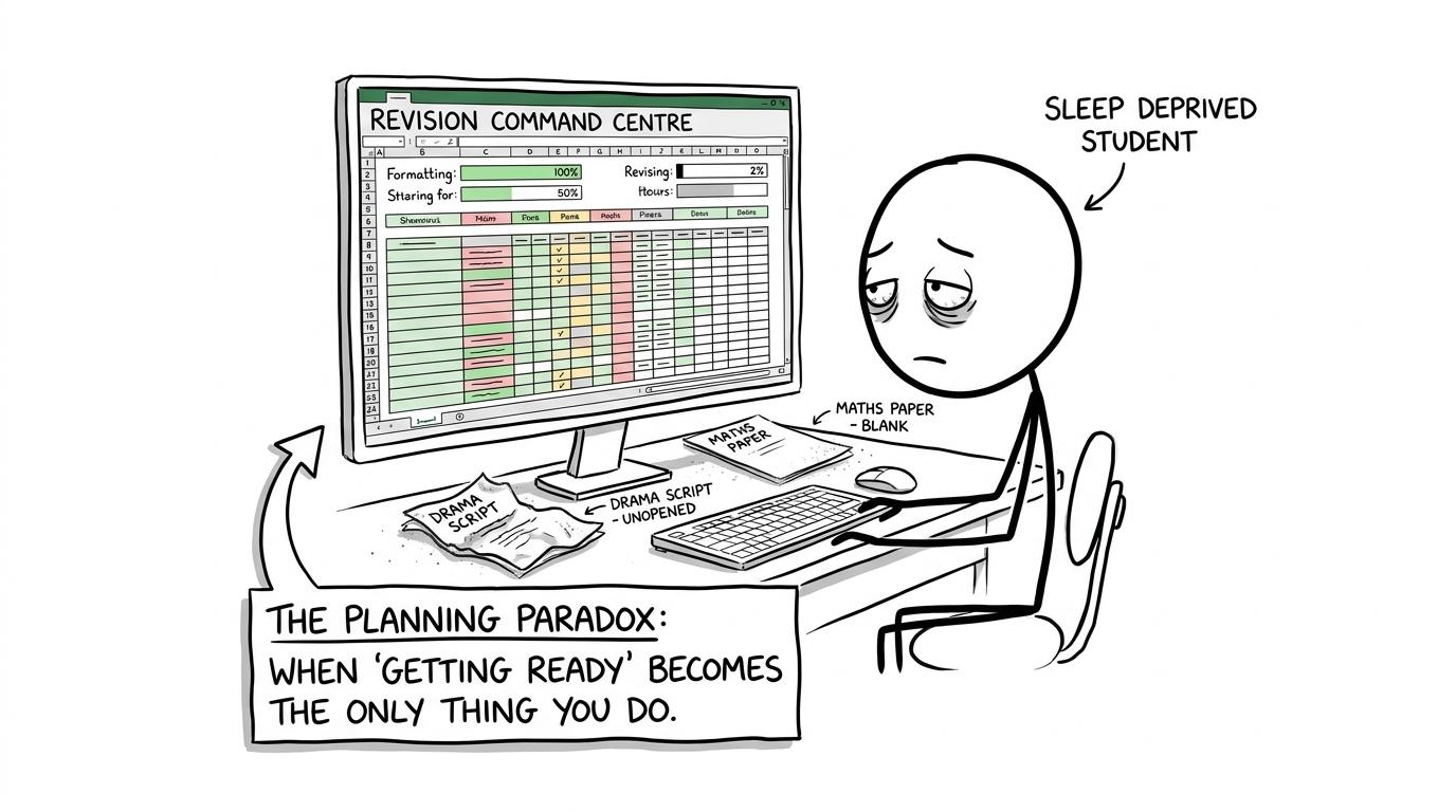 A student discovers that formatting a revision spreadsheet is not the same as revising