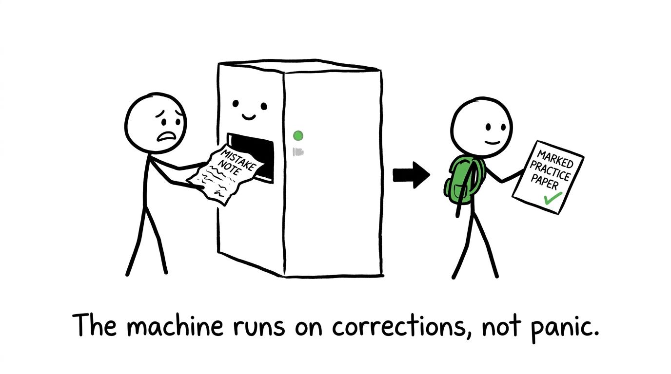 A revision machine turns corrections into calm preparation
