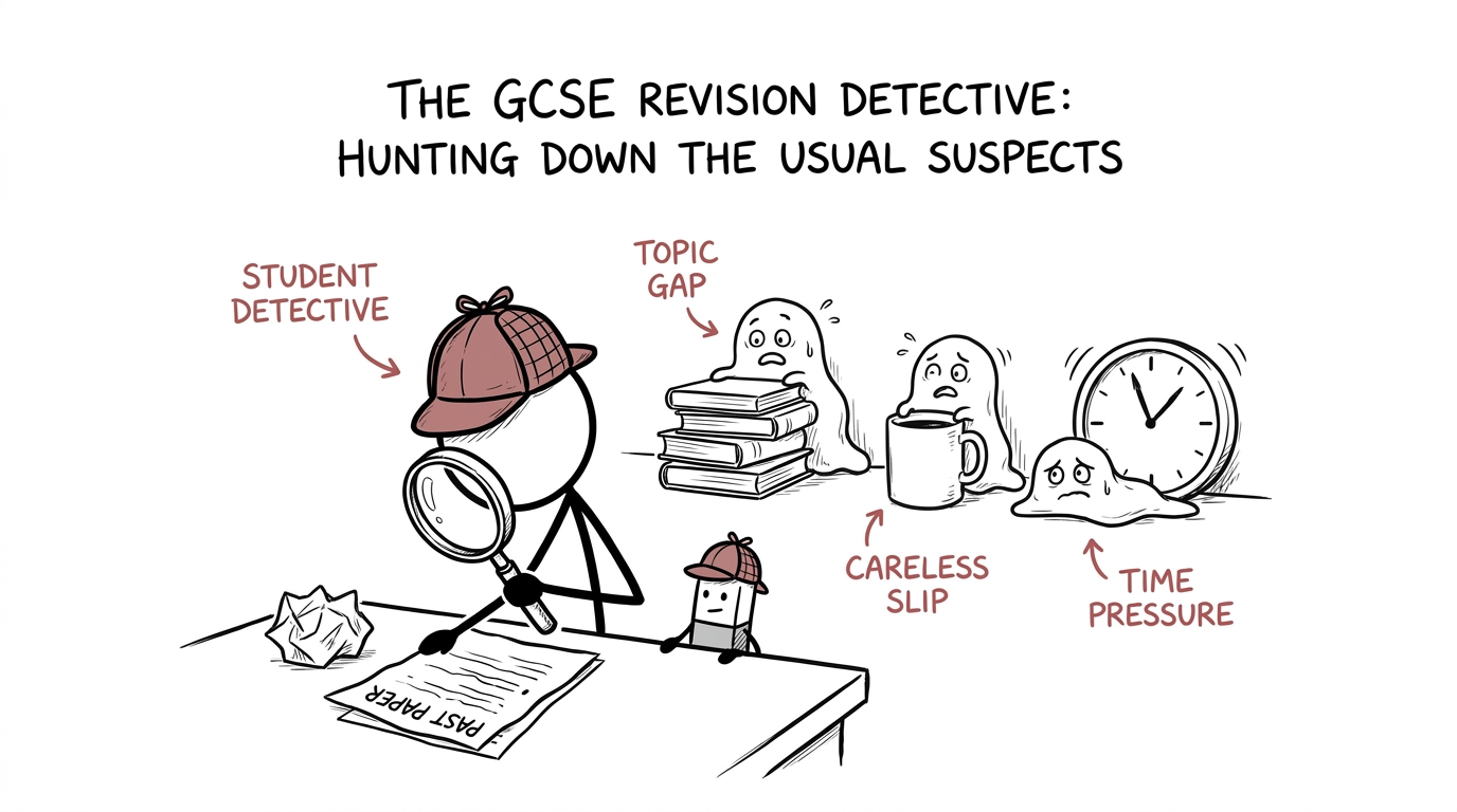 A student detective finding topic gaps, slips and time pressure in a past paper