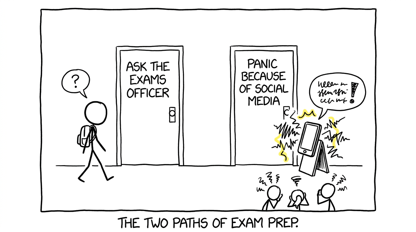 A student chooses the exams officer instead of social-media panic