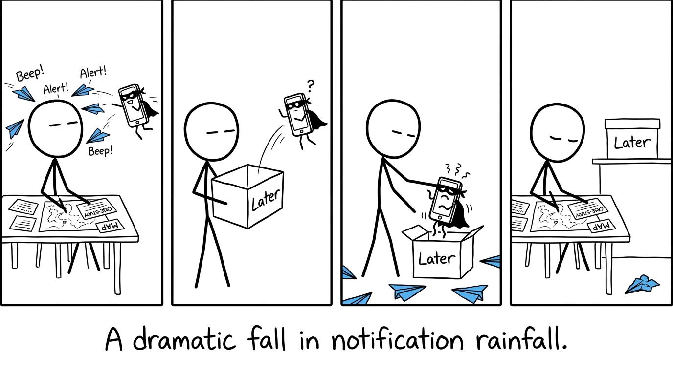 A notification villain is defeated by a simple phone box