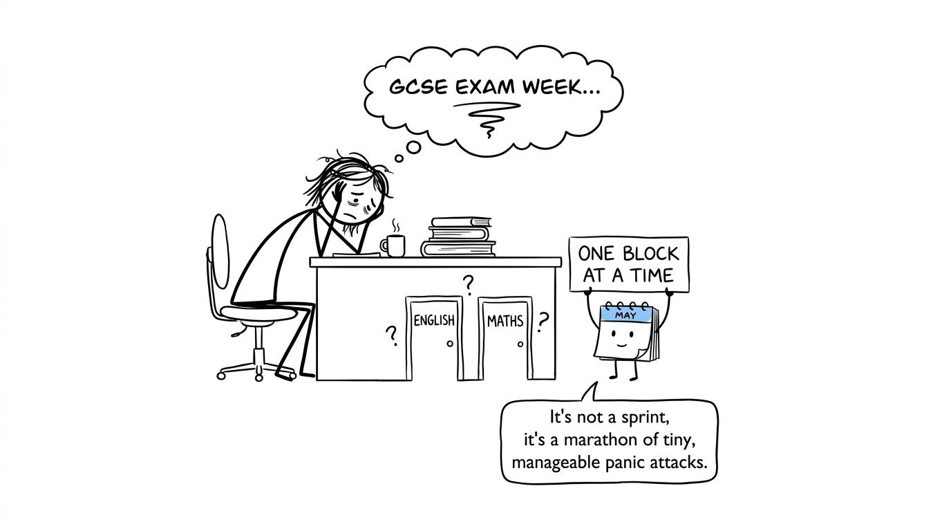 A GCSE student choosing one revision block at a time during a crowded exam week