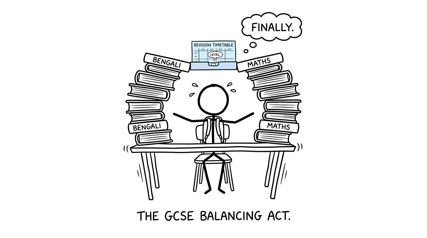 A GCSE student balances Bengali and maths using a revision timetable