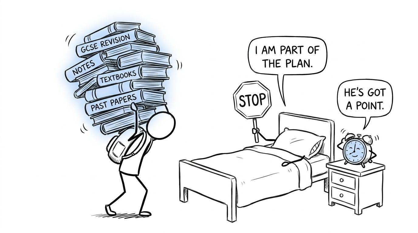 A revision book pile discovers that sleep is part of the plan