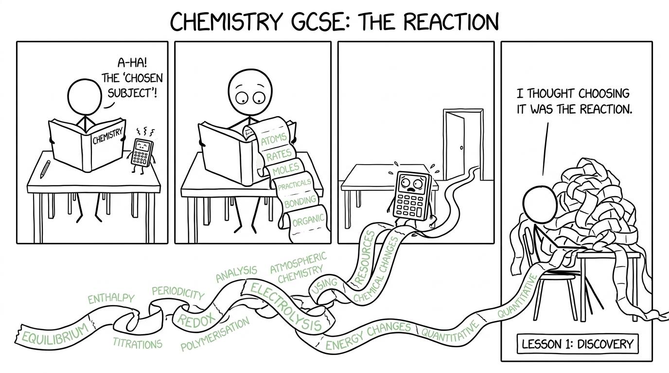 A student discovers that a chemistry textbook has rather more topics than expected