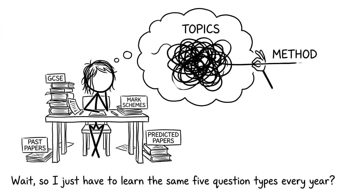 Student untangling GCSE topics knot