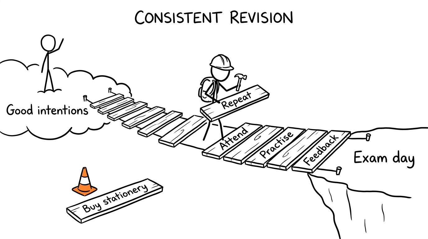 A learner building a bridge from good intentions to exam day