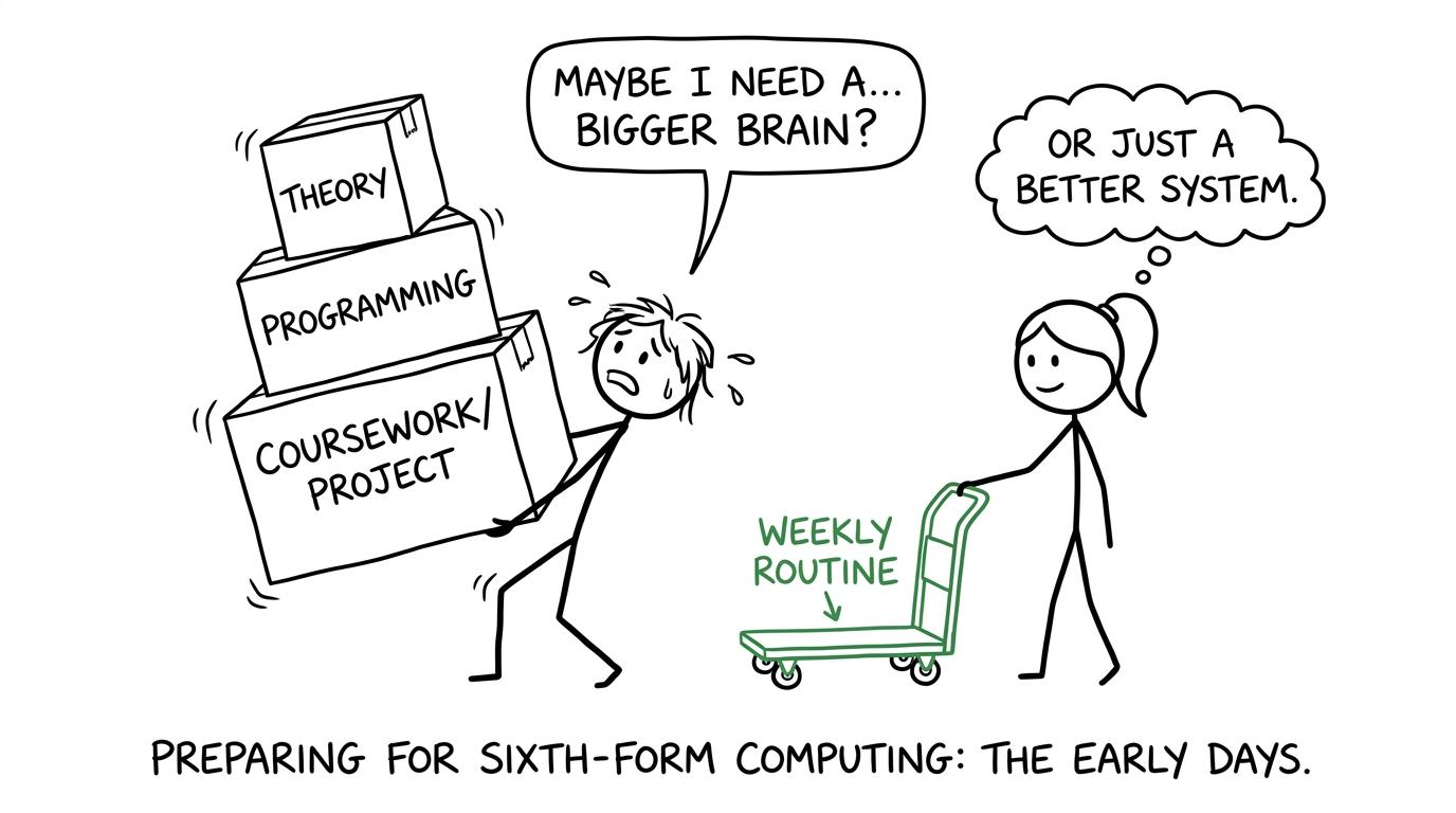 A student uses a weekly routine to move theory, programming and project work