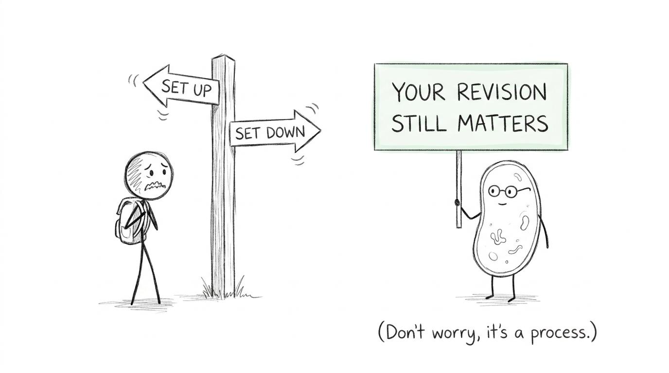 A student choosing between set directions while revision remains important