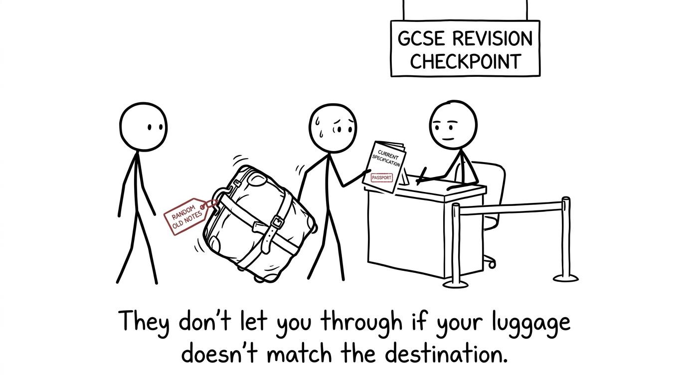 Revision folders pass through a checkpoint where the current specification acts as a passport