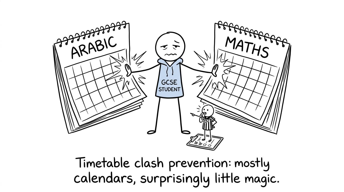 A student uses a checklist to referee colliding Arabic and maths calendars