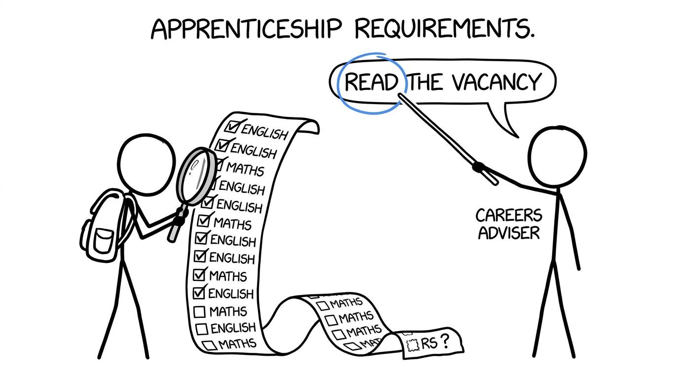A student searching an apprenticeship checklist for a hidden RS requirement