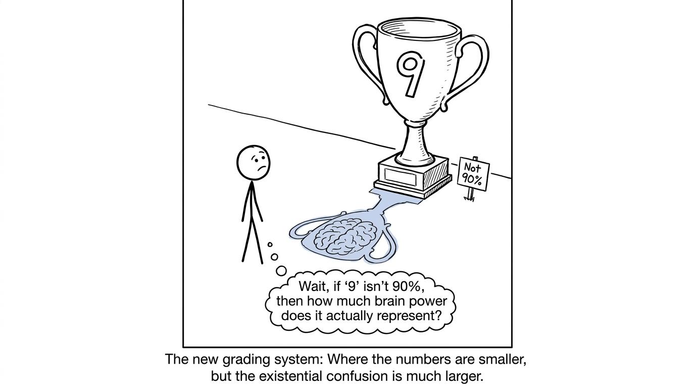 A student discovering that a grade 9 is not simply 90 per cent