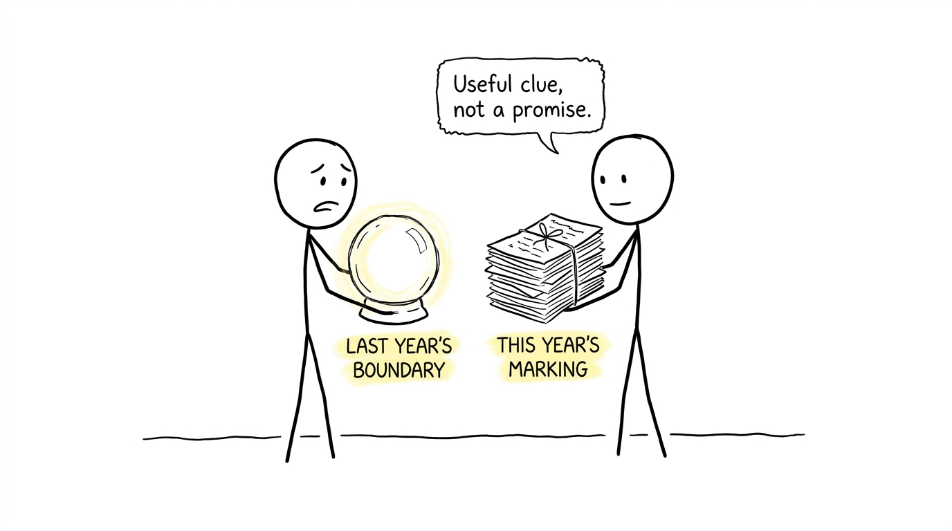A student discovering that last year's boundary is a clue rather than a crystal-ball prediction