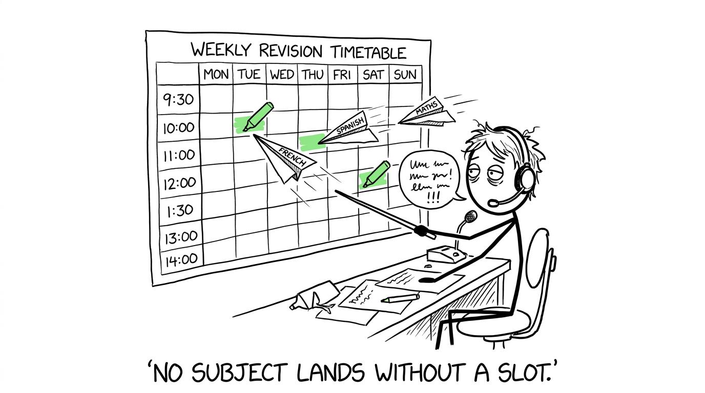 A student directing French, Spanish and maths into separate timetable slots