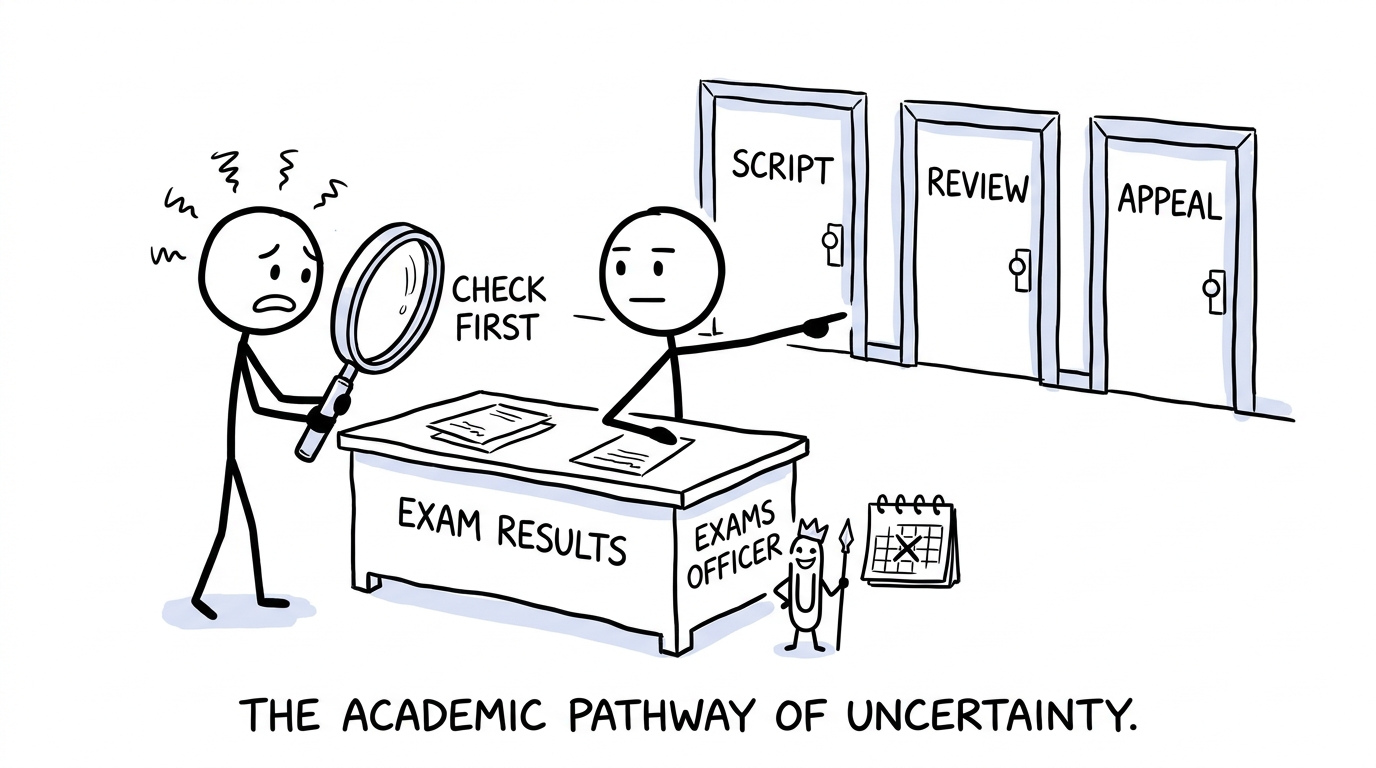 A student choosing between a script, review and appeal