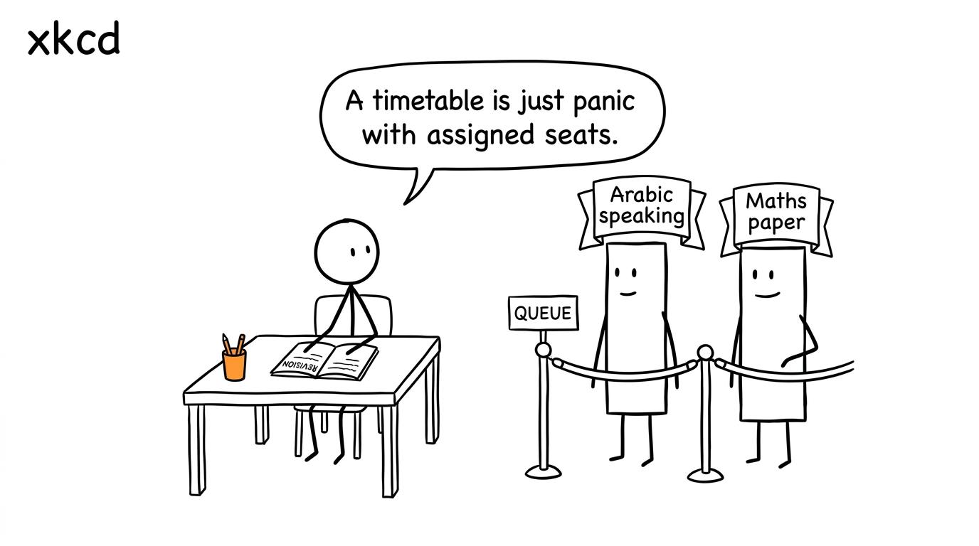 Arabic and maths assessments wait politely in an organised calendar