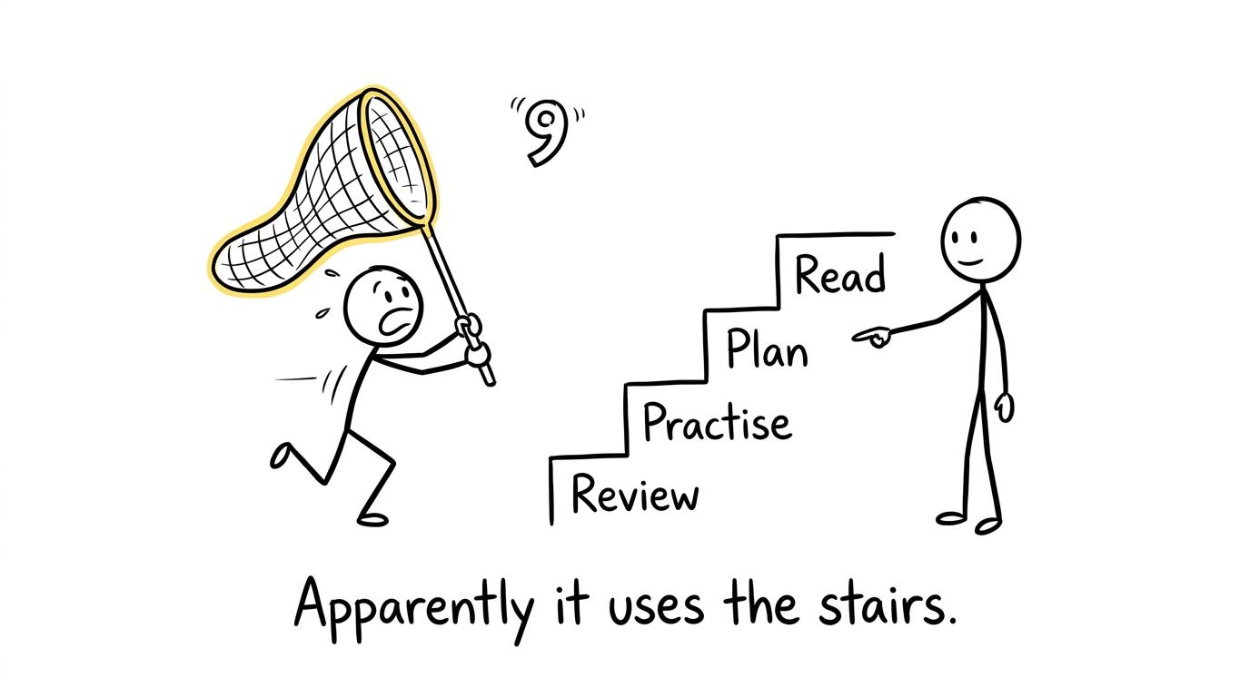 A student learns that a grade nine uses the revision staircase