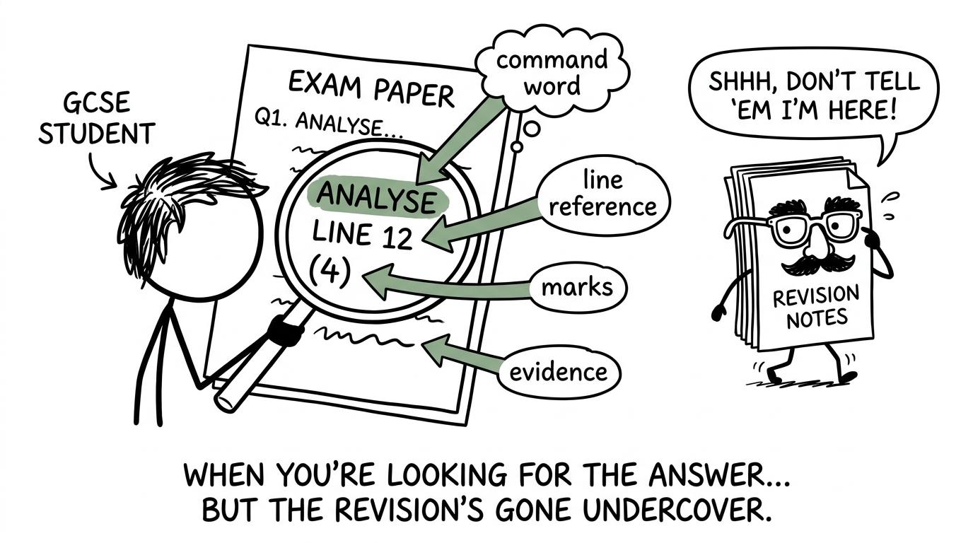 A student investigates command words and evidence like an exam detective