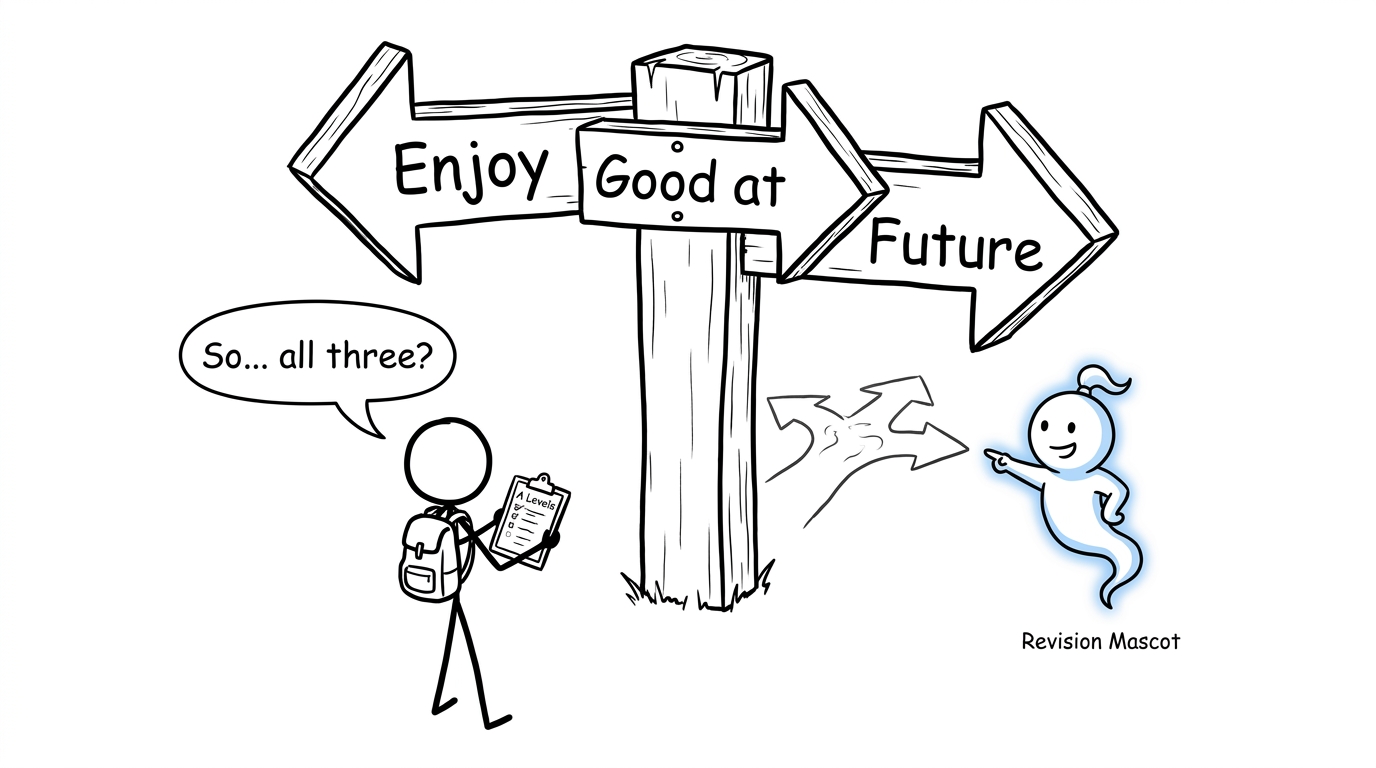 A student choosing between enjoyment, ability and future plans