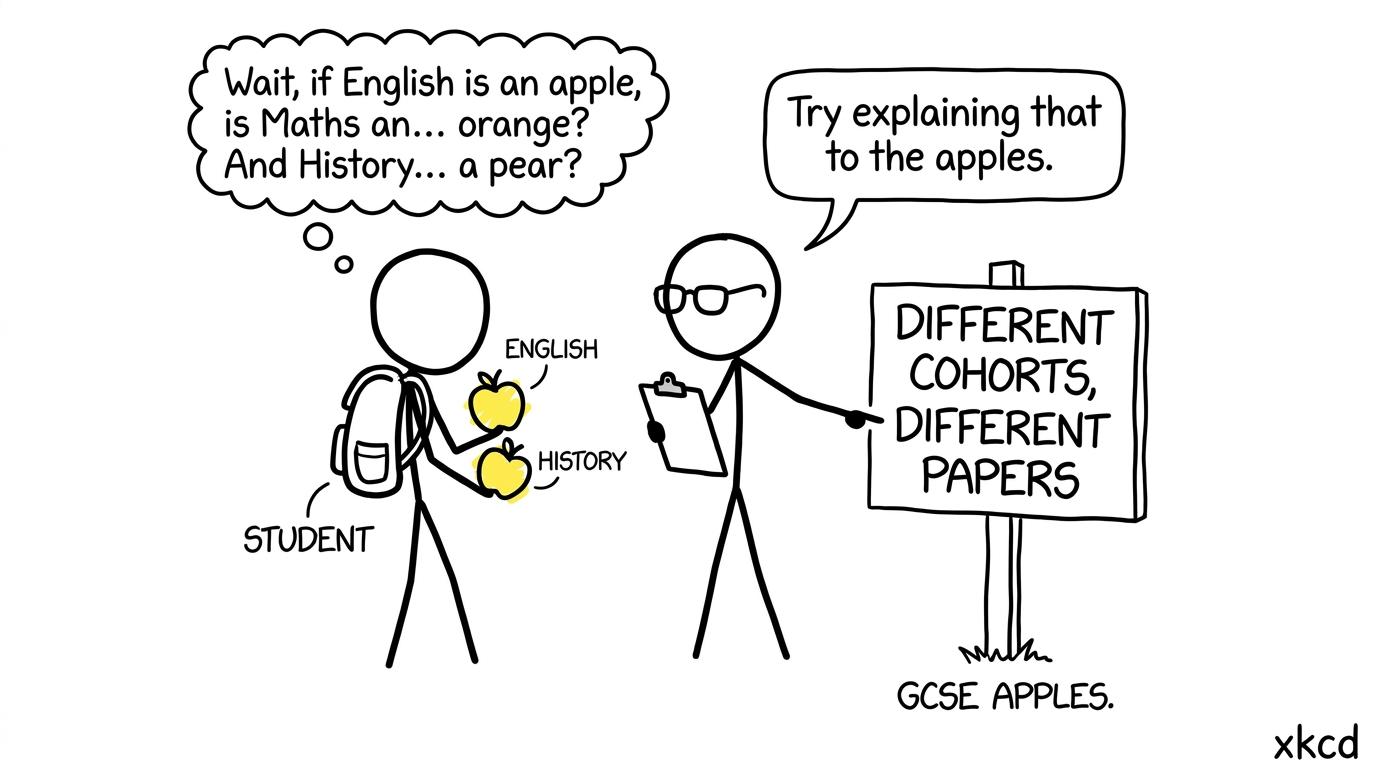 A student learns that comparing GCSE subjects is not quite as simple as comparing identical apples