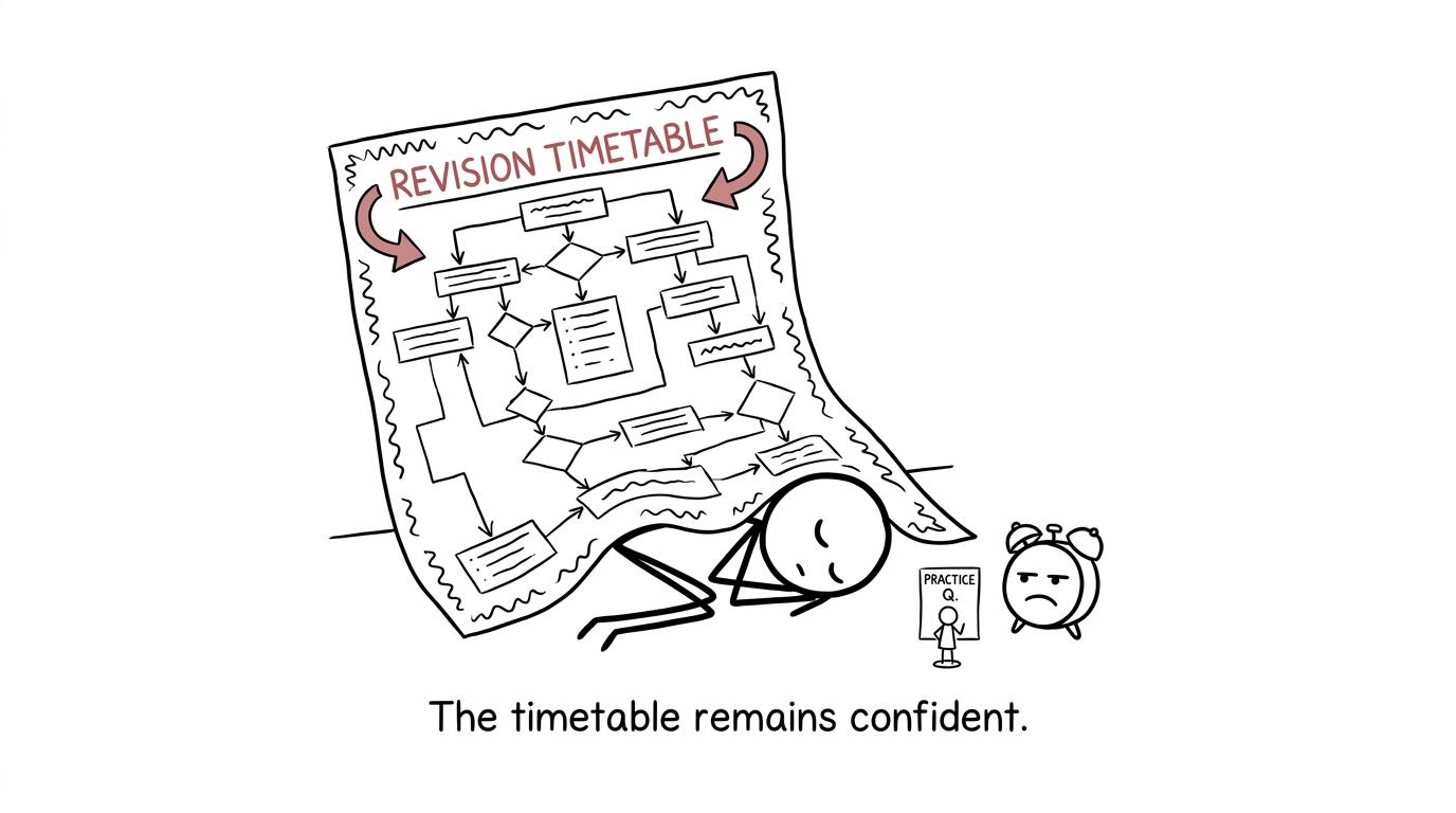 An ornate timetable remains confident while no revision happens