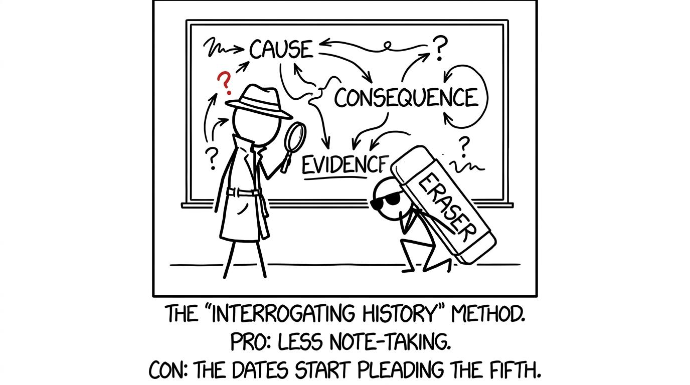 A GCSE history detective interrogates causes, consequences and evidence while a date attempts to hide