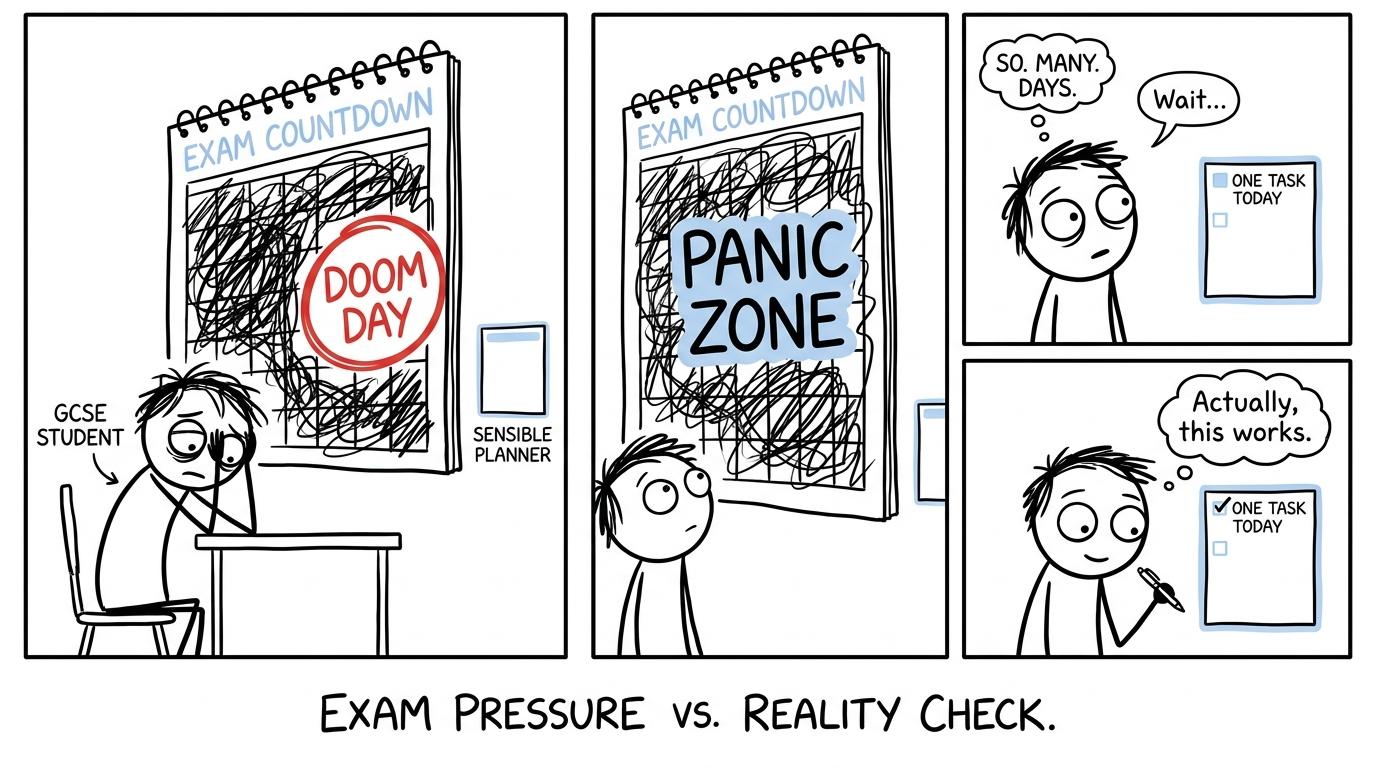 A student chooses one useful task over an enormous dramatic exam countdown