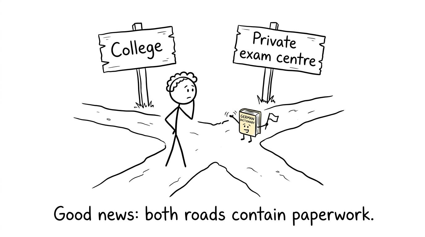 A former student choosing between a college and a private exam centre