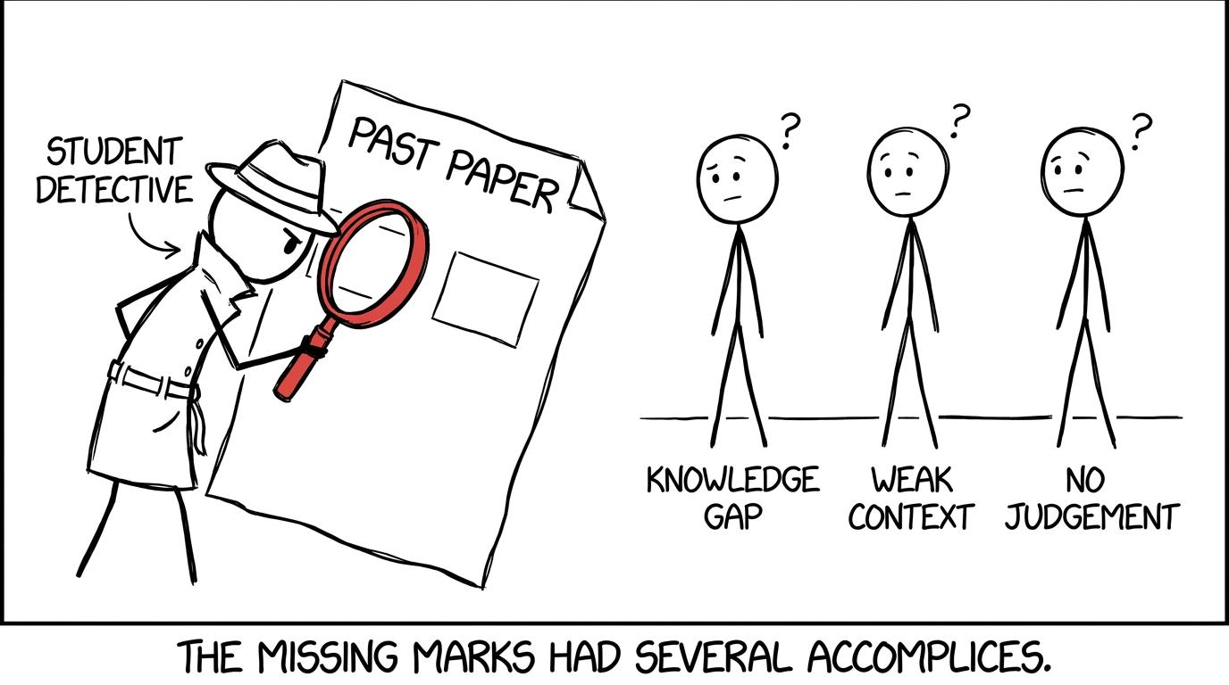 A student detective investigates knowledge, context and judgement as accomplices in missing marks