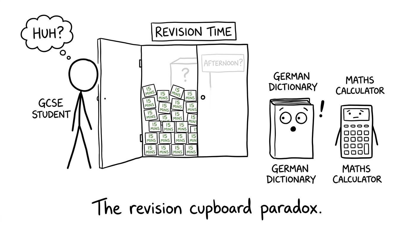 A cupboard full of small revision-time boxes instead of one mythical free afternoon