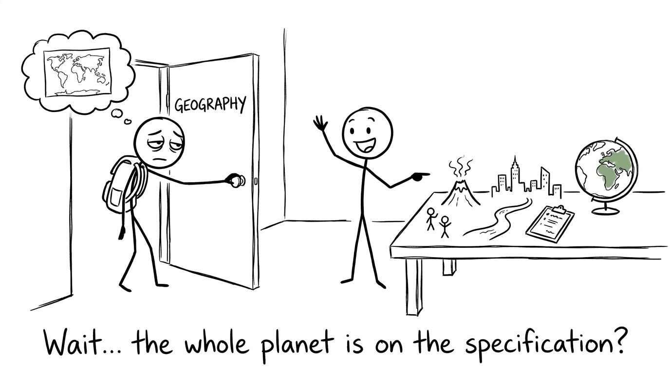 A student discovers how much of the planet appears in Geography